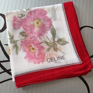 Vintage Celine square handkerchief scarf floral with red trim